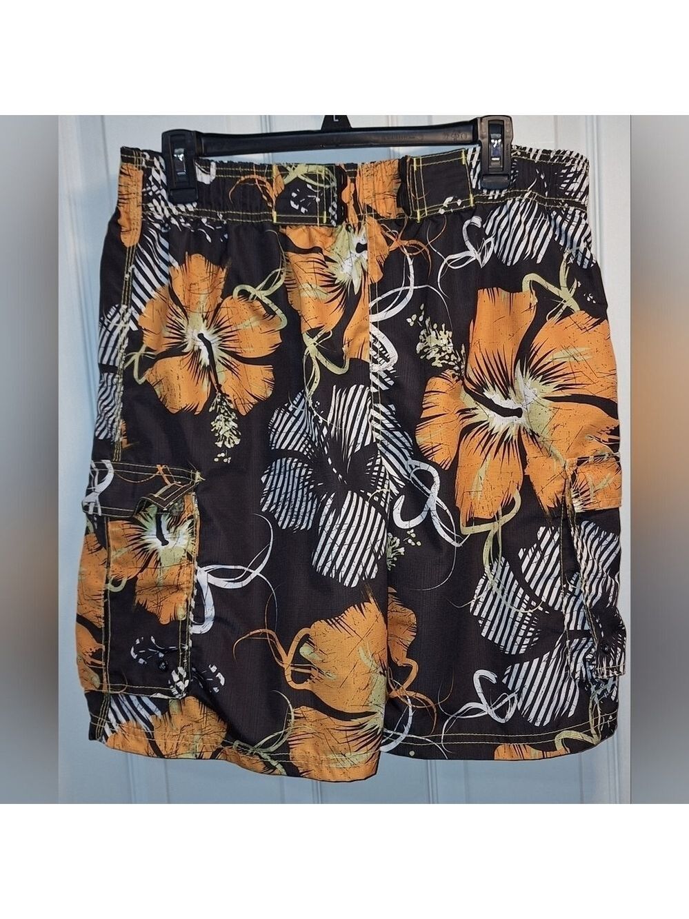 Favant Swim Trunks Men's Black Orange Floral